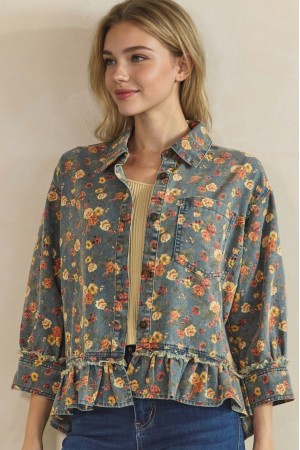 UT7088<br/>Soft denim fabric floral print shirts